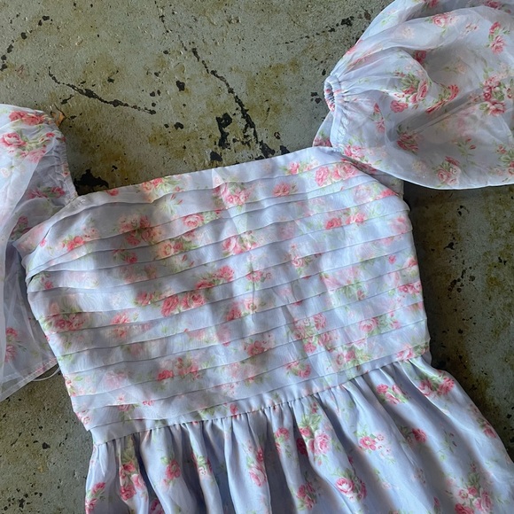 Abercrombie & Fitch Emerson Angel Sleeve Blue and Pink Midi Dress Size XS - Picture 2 of 10